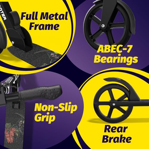 Image of Nattork Kick Scooter for Age 6+ Kids Teens Adults, Max Load 240 LBS, Adjustable Height Foldable with 8 inch Large Wheels, Anti-Shock Suspension