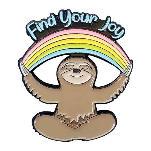 Stickeroonie Cute Sloth Premium Handmade Enamel Lapel Pin Brooch Badge- Find Joy Rainbow Meditating Sloth- 1.2 inch