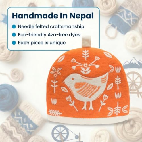 Image of Glaciart One Wool Teapot Cozy Kettle Cover | Dome Shaped Large Tea Cosy, Kettle or French Press | Handmade & Needle Felted from Natural Wool | Warms Up to 2 Hours | Great as Gift