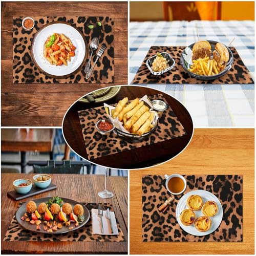 Sets de table léopard vinyle lavables pour éliminer les taches tenaces et protéger la table x4