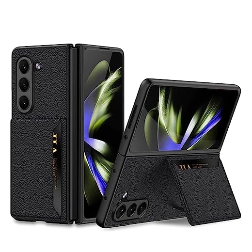 FYTON Capa para Galaxy Fold5 com suporte, capa carteira Z Fold5 com suporte, capa carteira de couro com suporte para cartão compatível com Samsung Galaxy Z Fold5 5G (2023), preta