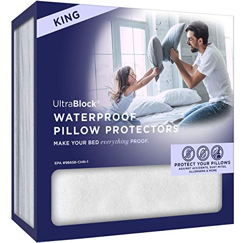UltraBlock 100% Waterproof Pillow Protector - Pillow Cover - Zippered Case, King Size, Set of 2 UltraBlock 100% Waterproof Pillow Protector - Pillow Cover - Zippered Case, King Size, Set of 2