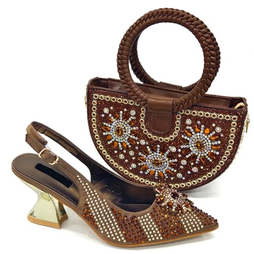 Womens Gold Italian Evening Shoes and Bag Set Rhinestone Wedding Party Pumps Luxury Bridal Satin Clutch Purse Bag4