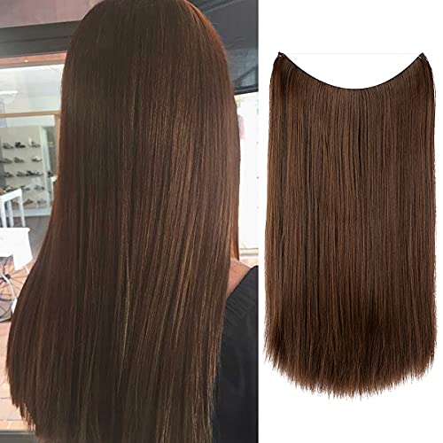 Light Brown Halo Hair Extensions Secret Wire Headband Straight Long Synthetic Hairpieces 18 Inch 3.9 Oz for Women Heat Friendly Fiber No Clip SARLA(M02-18&4/30)