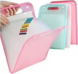 Pasta Sanfonada A4 com 12 Divisórias Capa Dura Fechamento por Elástico e Etiquetas Organize Documentos Provas e Trabalhos Escolares Ideal para Estudantes Escritório e Concursos (Rosa)