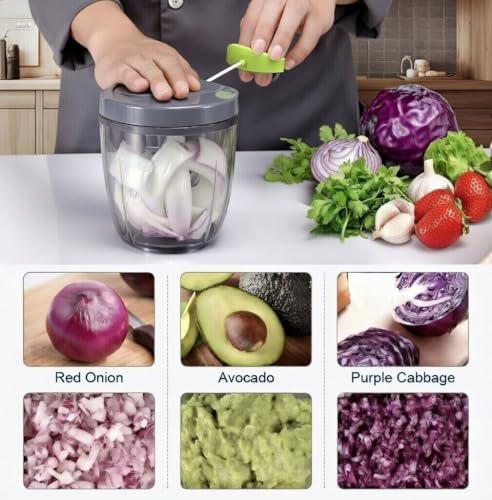 INCITATUS - Manual Garlic Chopper - Pull String Chopper - Manual Food Processor - Vegetable Cutter 30 fl oz - Pull Cord Onion - BPA Free Bowl & Stainless Steel Blades by INCITATUS - Image 2