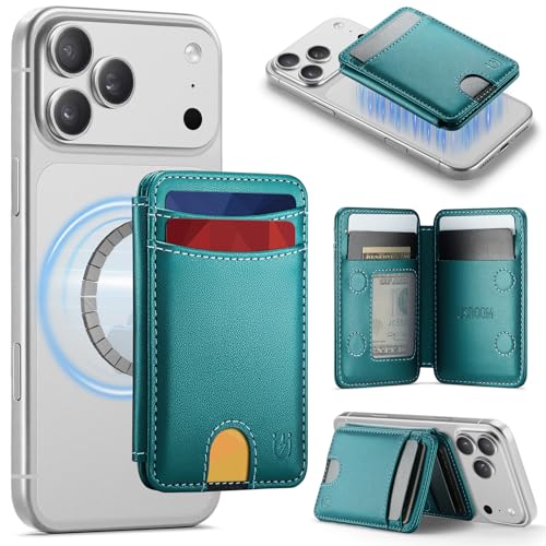 Porte-cartes magnétique MagSafe RFID vert bleuté étui portefeuille minimaliste mince