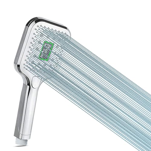 AQUALONA® Digital Display Handheld Shower Head - Saves Water - Boosts Water Pressure - Rub Clean Technology - Standard BSP Connection - Adult, Children, Pet, Home, Gym - 3 Spray Patterns - Universal