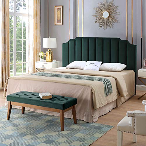 24KF Jade Velvet Tufted King Upholstered Headboard, Modern Vertical Channel Design California King Headboard with Stepped Silhouette Top Edge,Jade 24KF Jade Velvet Tufted King Upholstered Headboard, Modern Vertical Channel Design California King Headboard with Stepped Silhouette Top Edge,Jade