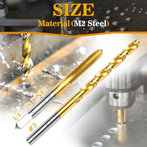 Image of 1 /4 inch-28 UNF Tap and #3 Drill Bit Kit, M2 HSS Drill and Tap Set, Combination of Drill and Tap Kit for Metal