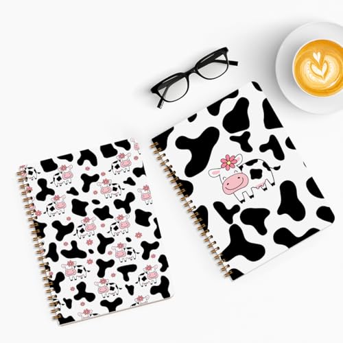 Image of 2 Pcs Cow Spiral Notebooks for Work, A5(8.3x5.8inch) Composition Notebook College Ruled Note Book, Pink Flowers Hardcover Notepads Diary Lined Travel Journal for Writing, Cute Cow Gifts for Women