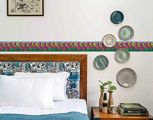 Image of WallDesign Vinyl Decorative Artistic Orchid Rose Flowers Wall Border - 5.25 Inch Width By 5 Ft Length