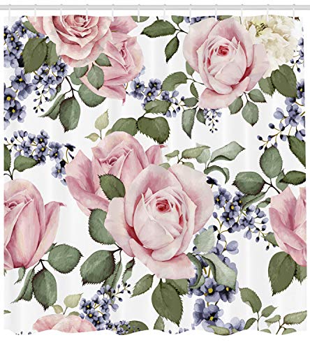 ABAKUHAUS Rose Shower Curtain, Flourishing Pink Roses with Tender Spring Summer Soulful Blossoms Bridal - Image 2