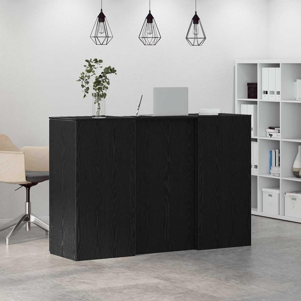 Bancone da ricevimento, nero, effetto rovere, 155 x 50 x 103,5 cm, con vano portaoggetti, ripiano e mensola, postazione di lavoro da ufficio, segretario, adatto come scrivania per computer