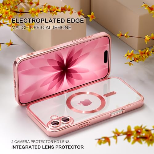 Image of Misea Magnetic for iPhone 17 Case Compatible with MagSafe Pink | [Never Yellowing] [Military Drop Protection] Full Camera Lens Protector Plating Soft Clear Phone Case for Women, Pink