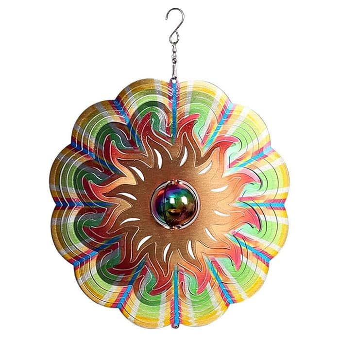 NIYANTA Wind Spinners Outdoor Metal | Garden Wind Spinner 12 Inch SS with Unique Mirror Ball for Yard with 360° Rotating Hook | Outdoor Hanging 3D Decor for Patio or Porch, Craft Room Decor-image-40