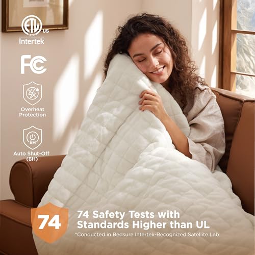 Image of Bedsure Electric Blanket Twin - Quilted Heated Blanket Twin Size, Soft Flannel Thick Heating Blanket with 10 Time Settings & 6 Heat Settings, Warm Gifts for Women Men (62x84 inches, Ivory)