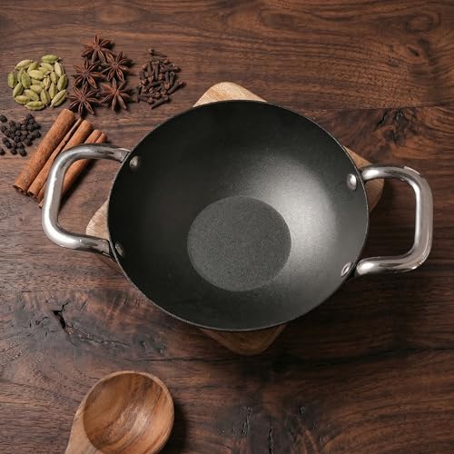 Image of Lifelong Carbon Steel (Iron) Kadhai 20cm | High Heat Stir Fry & Bhuna Kadhai with Stainless Steel Handle | Naturally Seasoned Non-Stick Surface | Induction & Gas Compatible | Lightweight Build