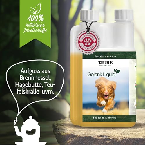 TJURE Gelenk Liquid für Hunde | 3 x 500 ml Sparset | Ergänzungsfuttermittel mit pflanzlichen Inhaltsstoffen | Zur Unterstützung der normalen Beweglichkeit | Teufelskralle & Hagebutte | Made in Germany