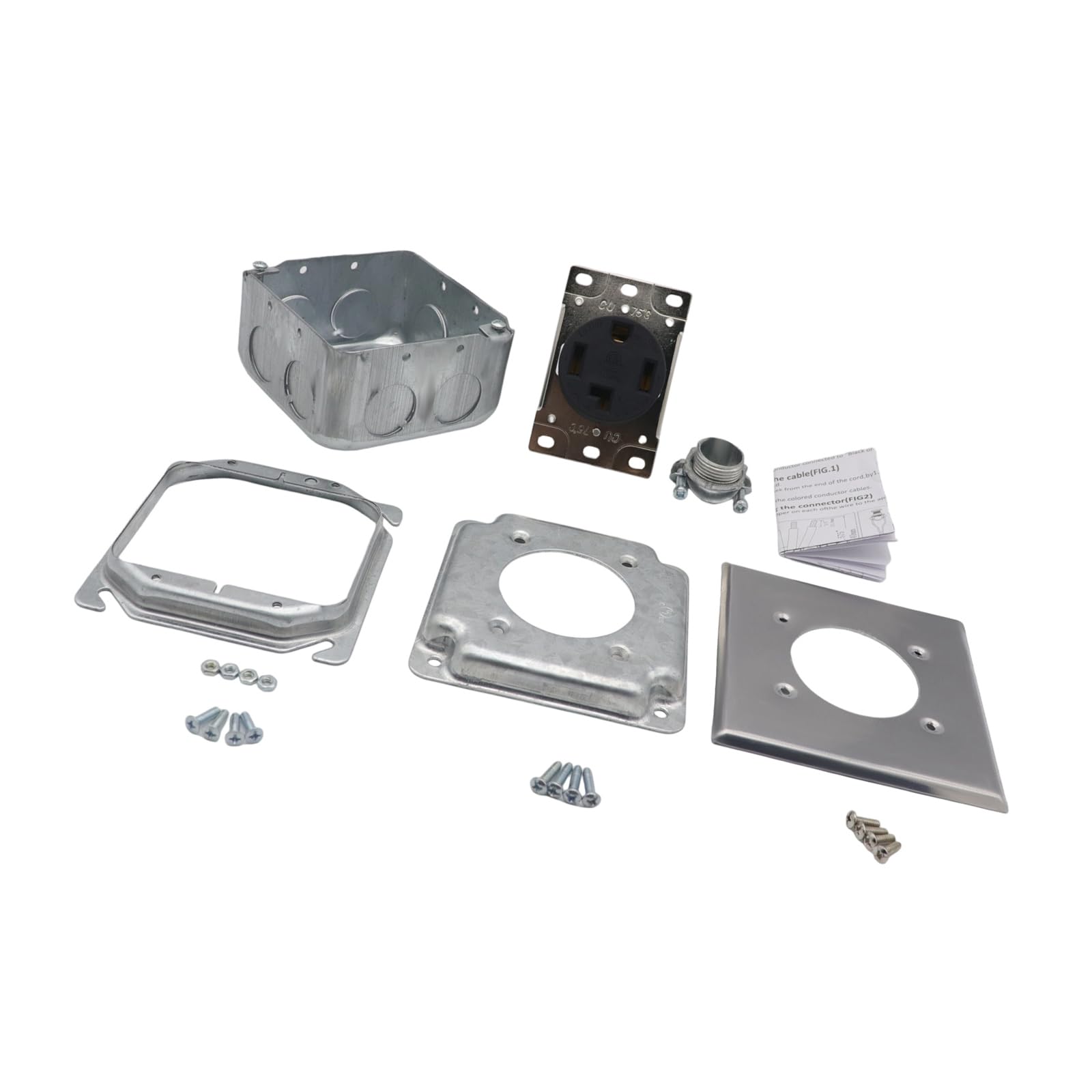 Multipurpose NEMAs 14 30R 30.0A Electrical Receptacle Assembly with Square Metal Box Sliding Covers and Brackets Use Cover Plate Outlet Box