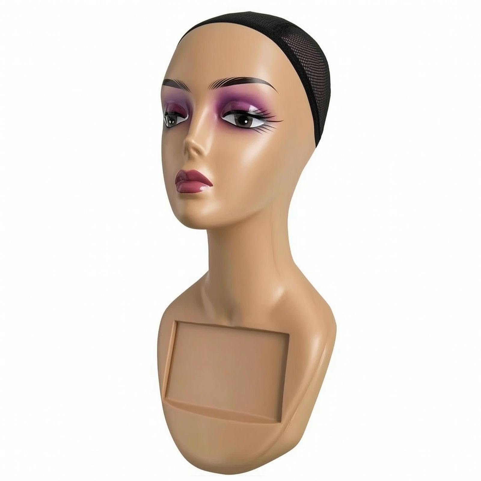 Hairpiece Display Head with Chest Panel Realistic Female Mannequin Head with Shoulders Professional for Hairstylists, Cosmetology Students Purple Lip-image-8