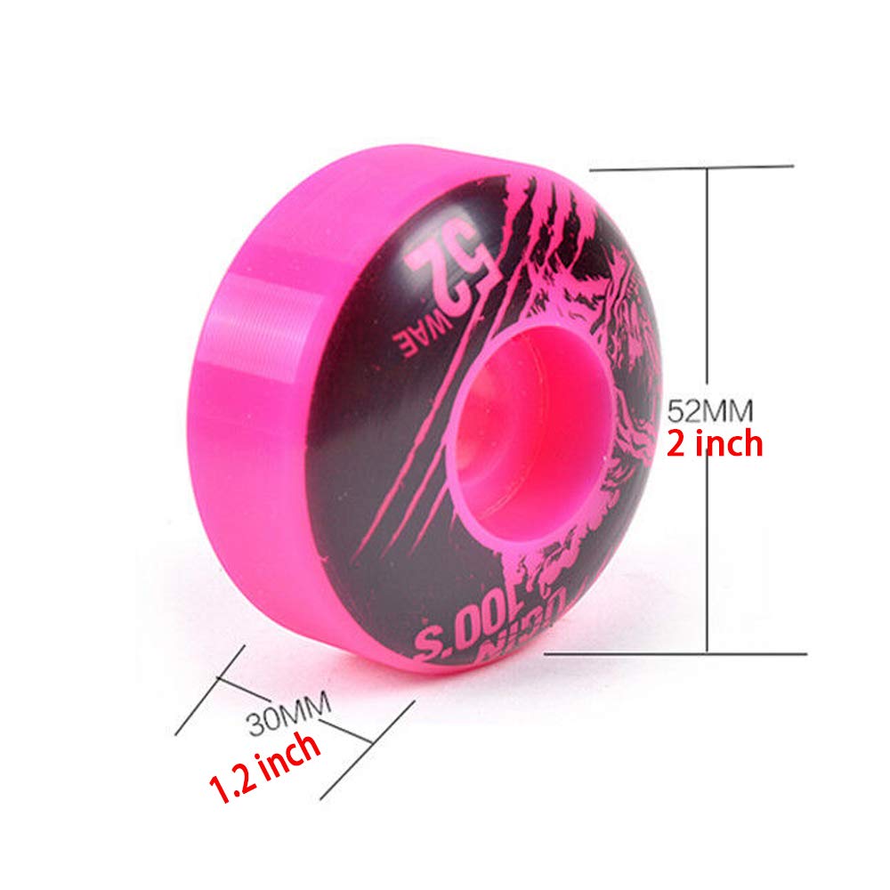 Rayauto Set of 4 Skateboard SHR-100A Hardness 75% 52mm PU Wheels + ABEC 9 Bearings and Spacers (Red)