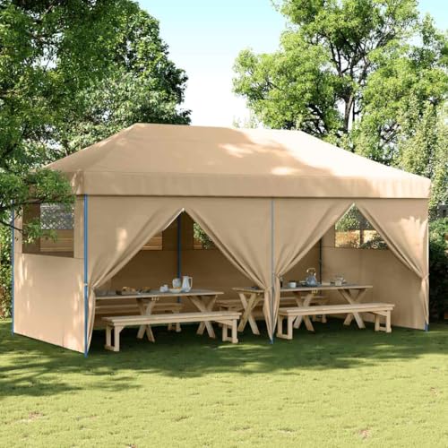 Tente de réception Pliable avec Cadre Acier Enduit, Toit Tissu Oxford PVC, 580x292x315 cm, 4 parois latérales avec fenêtres, auvent abri pergola pour Jardin...