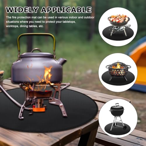 50cm Rund Feuerfeste Unterlage, Wiederverwendbare Feuergrubenmatte für Tischkamin, Silikonbeschichtet Brandschutzmatte, Schutzdeck und Patio Matte