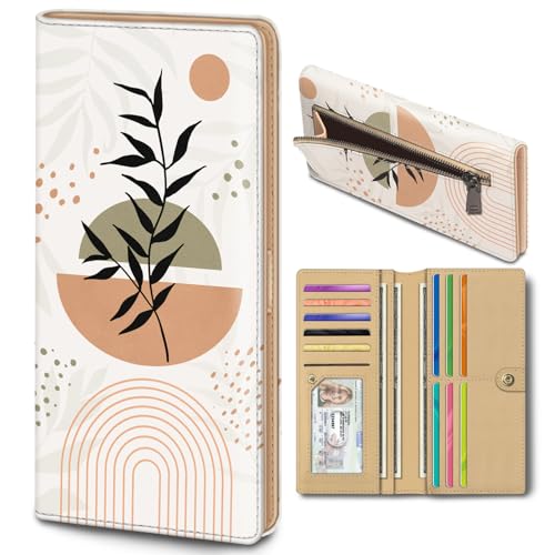 Immaturus Womens Wallet, Abstract Art Leaf Slim Thin RFID Blocking Credit Card Wallets, Long Bifold PU Leather Card Holder Organizer, Cash Clutch Billfold with Zipper Coin Pocket Ladies Girls Gift