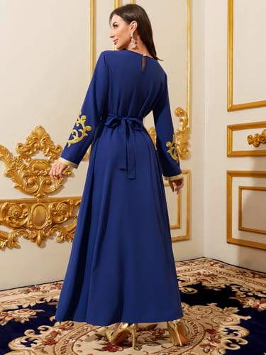 Image of Middle Eastern Modest Maxi Dress - Muslim Moroccan Kaftan Abaya for Women Gold Embroidered Eid Dress Islamic Traditional Wear
