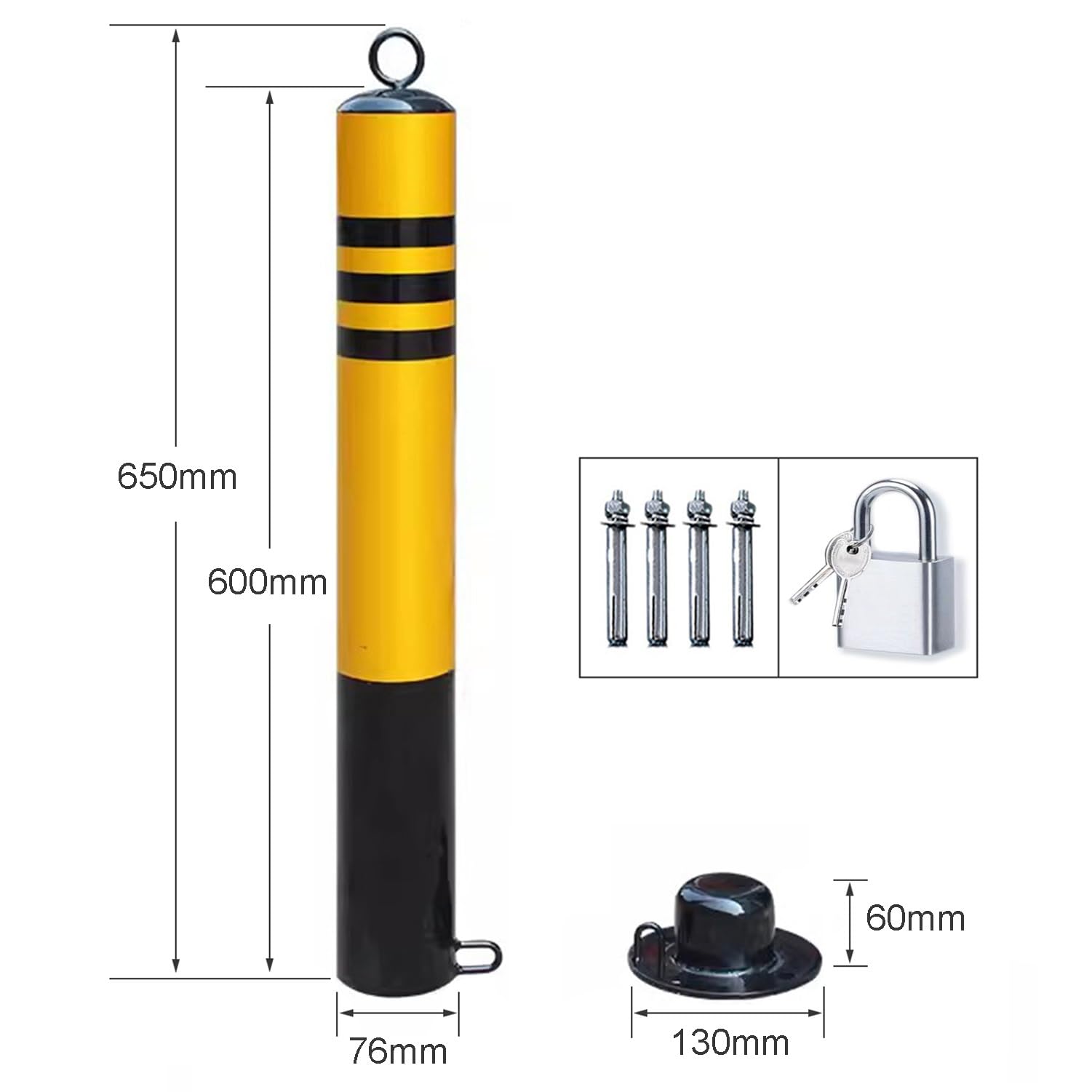 Poteau De Stationnement 650mm Barriere De Parking Pliante Acier Véhicule Garage Borne De Sécurité Haute Visibilité Installation Facile (Color: Yellow)