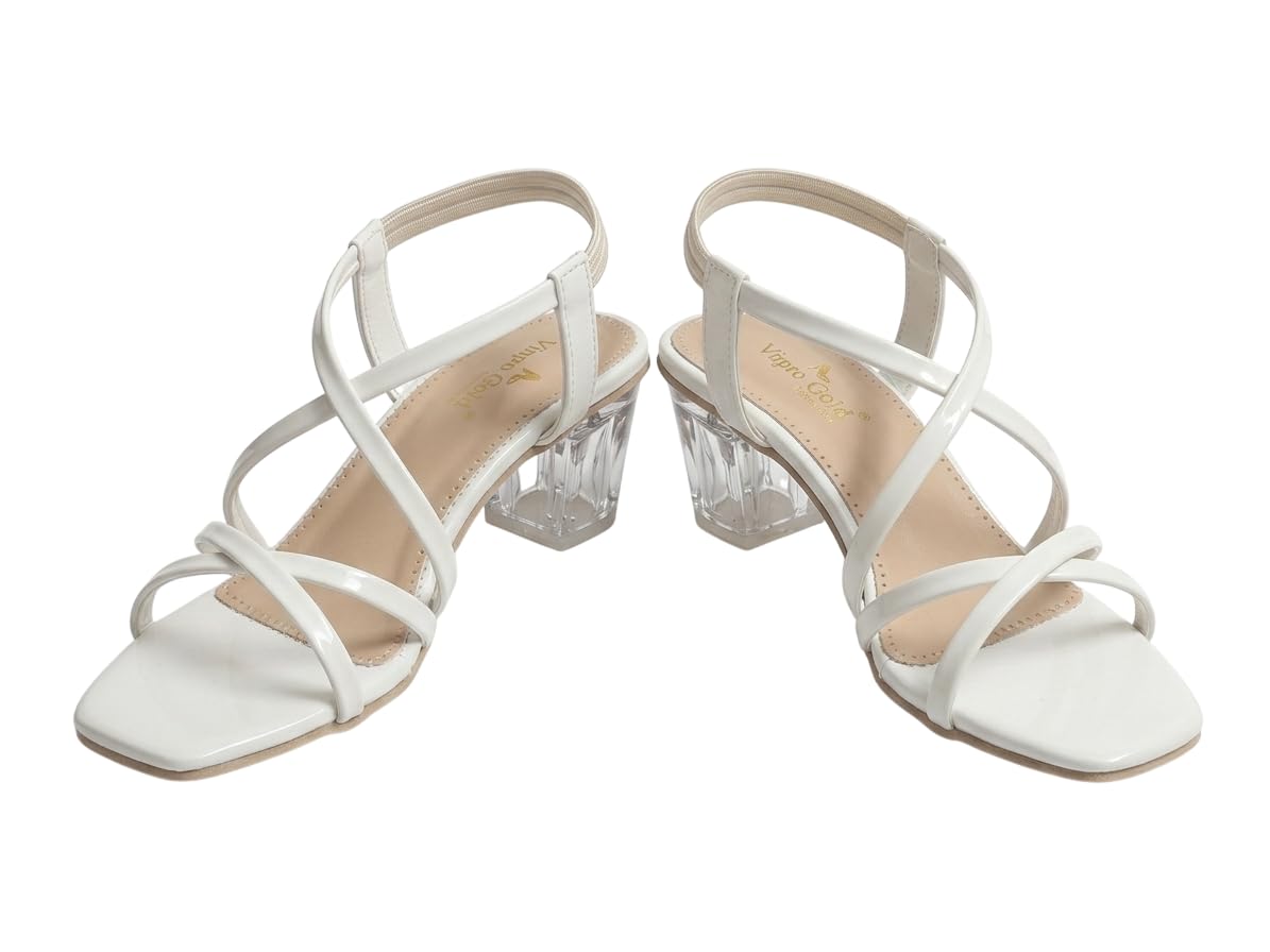 Women's Clear Block Low Heel Sandals - Fashion Strappy Square Toe Dress Pumps with Elastic Back Strap-image-19