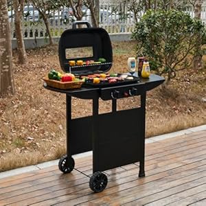 2 Burner Gas Grill BBQ including Cover, Lid and Lava Rock, Foldable Side Tables, Generous 47 x 37cm Cooking Area, Perfect for Outdoor Cooking