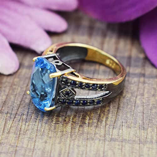 Bague topaze bleue argent véritable saphir bijou quotidien - 3