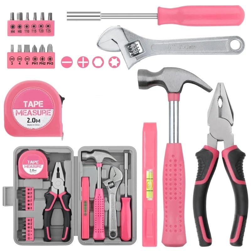 Set de herramientas combinado compacto rosa 18 piezas miniatura 2