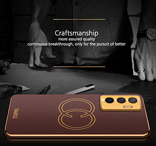 Image of Vaku Luxos Skylar Back Cover Case for Vivo V23e 5G with Leather Pattern Design Gold Electroplated Soft TPU Cover| Shockproof Protective Case - Brown