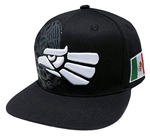 Hecho En Mexico Mexican Eagle Embroidered Flatbill Snapback (Black/White)