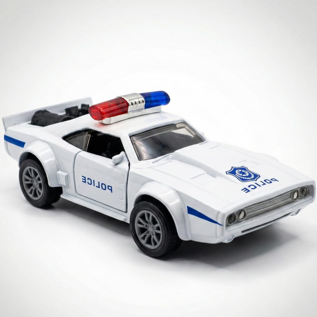 GRIPZ Turbo Police Toy | 1:32 Scale Diecast Metal Pull Back with