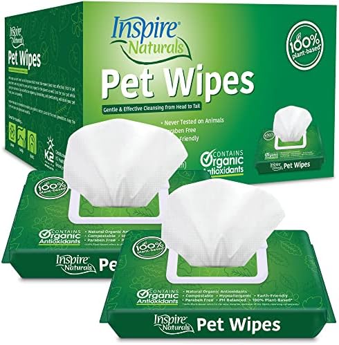 Naturals Pet Wipes for Dogs and Cats 100% Natural Plant Based with Organic Antioxidants, Dog Wipes Cleaning Deodorizing Cat Wipes | Puppy Wipes | Dog Wipes for Paws and Butt (100ct – 2 Pack)