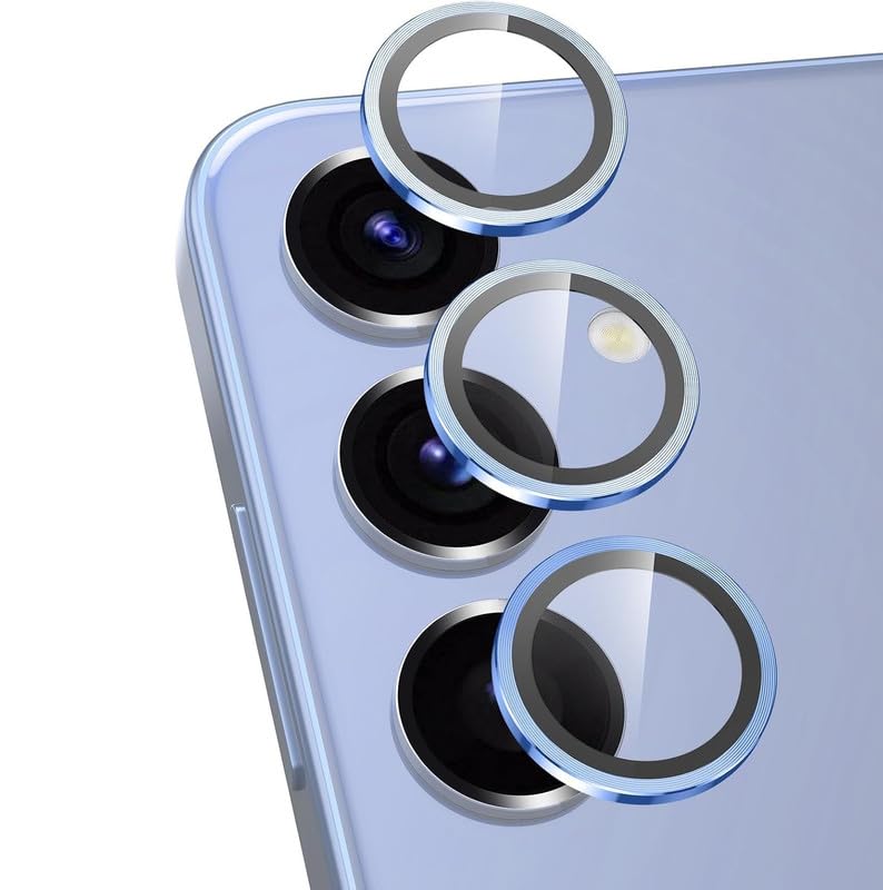 Image of Skinomi Camera Lens Protector Compatible with Samsung Galaxy S25 plus 5G [Anti-Scratch] Premium Tempered Glass Film Aluminum Alloy Lens Ring Cover - Sierra Blue