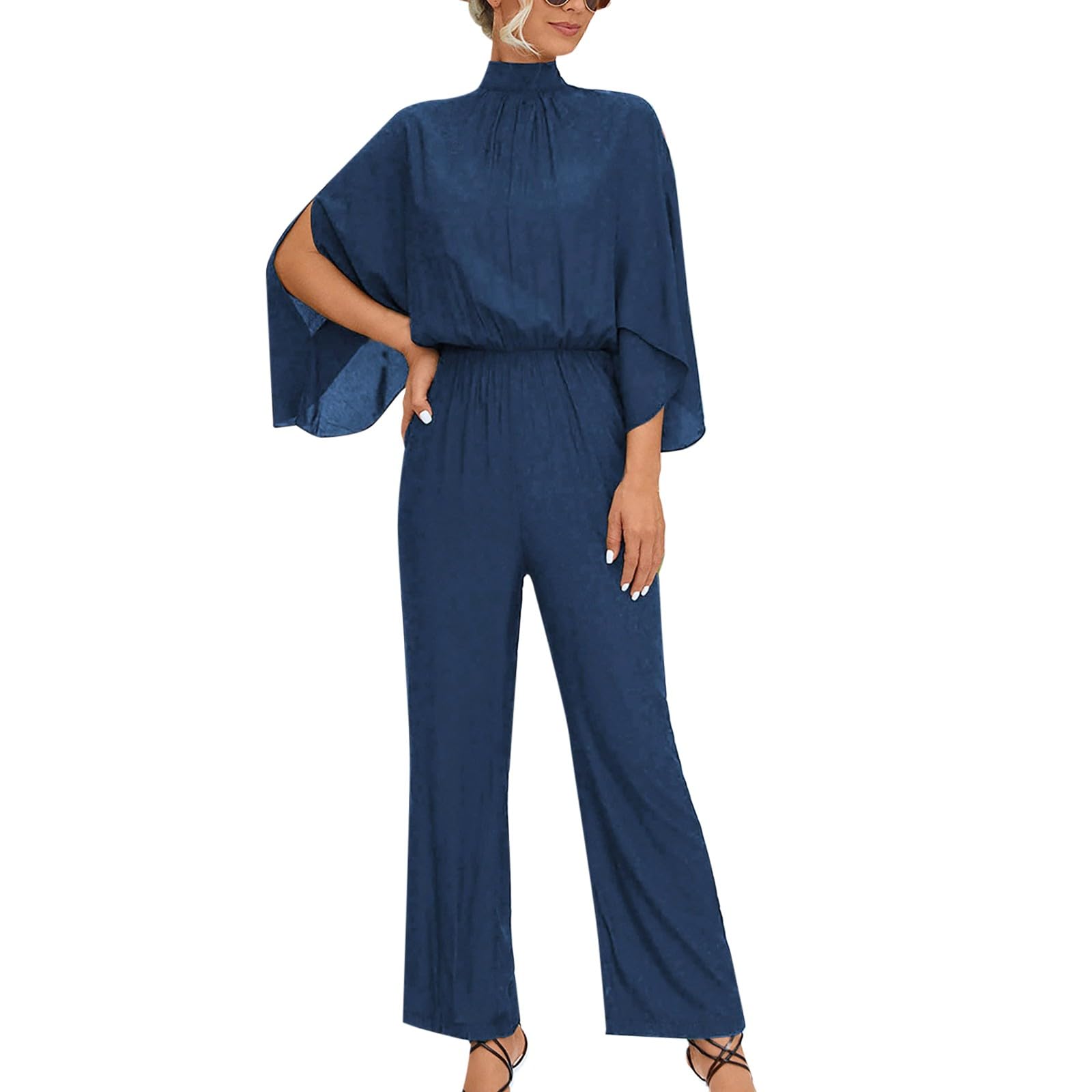 YOGALULU Mallas Deporte Elegante, Manga 3/4, Manga de murciélago, Cuello, Mono Largo Festivo para Boda Body Manga Larga Vestir