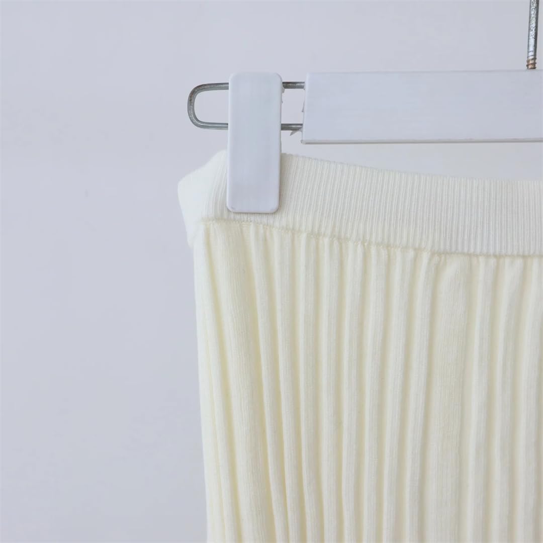 Media falda de punto de mezcla de lana para mujer con cintura alta a rayas para otoño e invierno