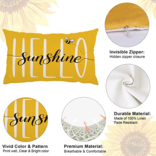 Akit Hello Sunshine Pillow Cover 12X20 Inch Summer Throw Pillow Cover Farmhouse Yellow Lumbar Pillow Cover Decorative Linen Pillow Case Summer Decorations Cushion Case For Couch Sofa Bed Home #TOP3