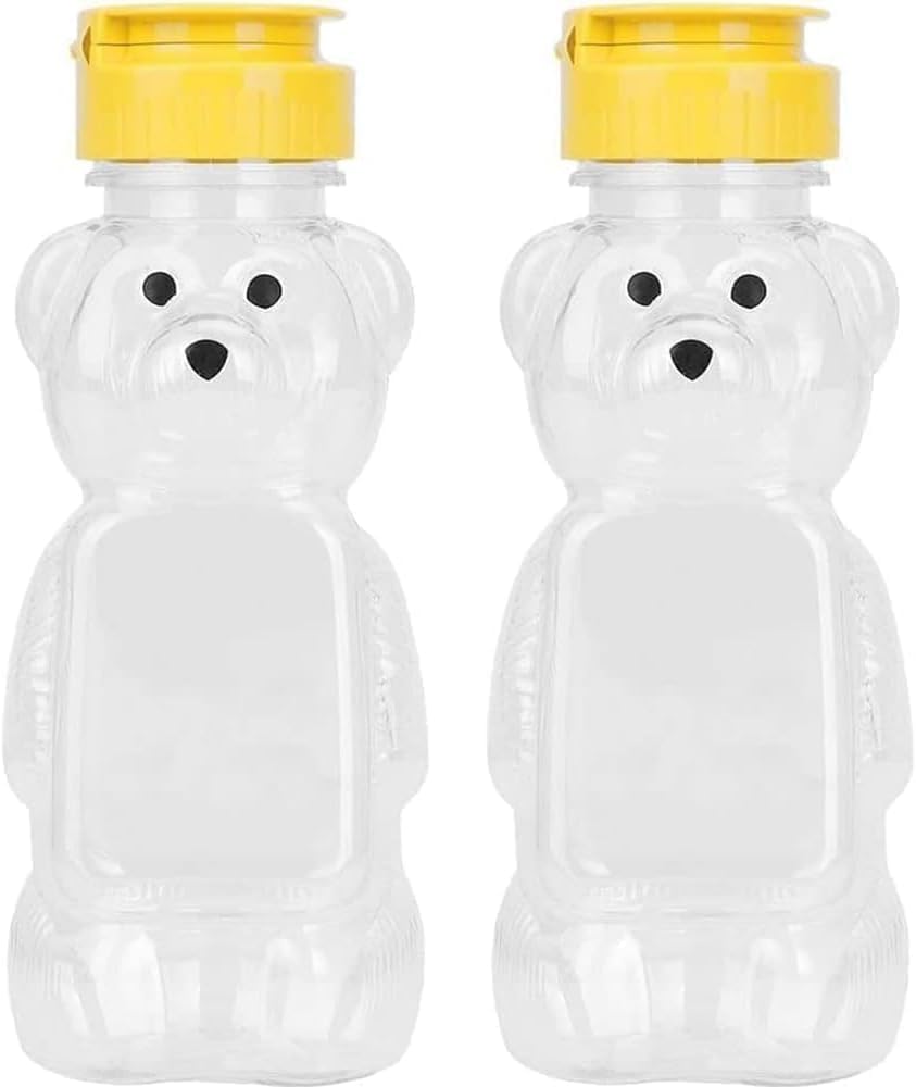 Yjemle Yellow 2 Pcs Plastic Bear Honey Bottle Jars With Flip-Top Lid Empty Honey Squeeze Bottle For Storing And Dispensing Condiment Squeeze Bottles (8 Oz)