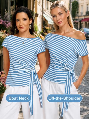 Image of HOTIAN Womens Cap Sleeve T Shirts 2026 Tie Waist Wrap Tops Crew Neck Blouses Dressy Casual Loose Work Business