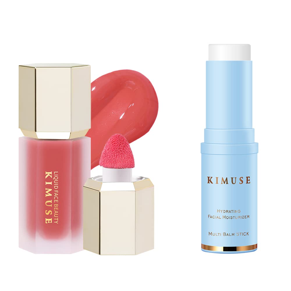 KIMUSE Soft Liquid Blush for Cheeks & Lightweight, Smooths, Long-Lasting Primer Face Makeup Blur Primer Stick