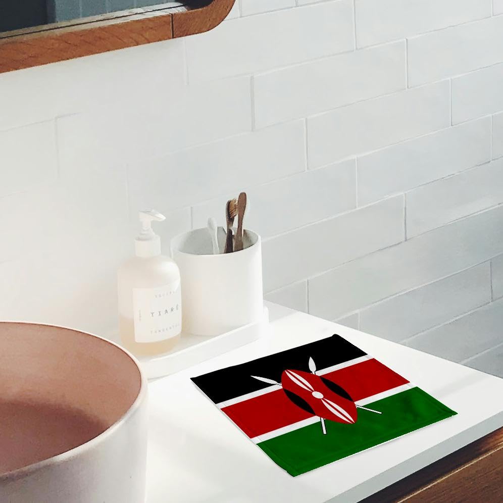 3dRose - Flag of Kenya - Kenyan Black red Green with Maasai African Warrior Shield Spears - East Africa World - Towel - (twl-158349-3)
