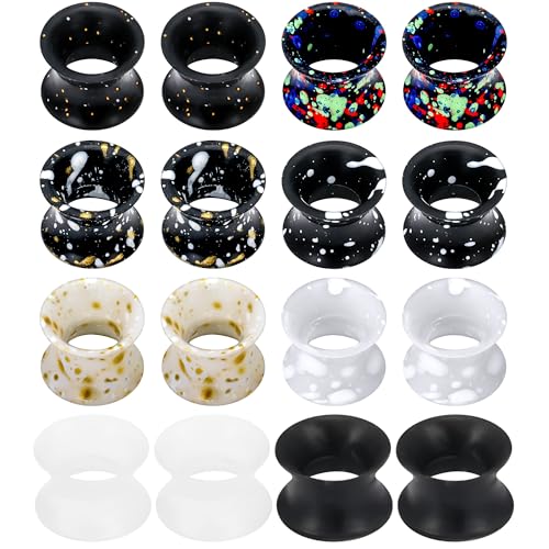 Goerhsjie Silicone Ear Gauges Tunnels Plugs for Ears Women Men Size 8mm 0G 0 Gauge Earrings Black Invisible Plastic Rubber Stretching Kit Double Gage Retainer Starter Stretchers Expander