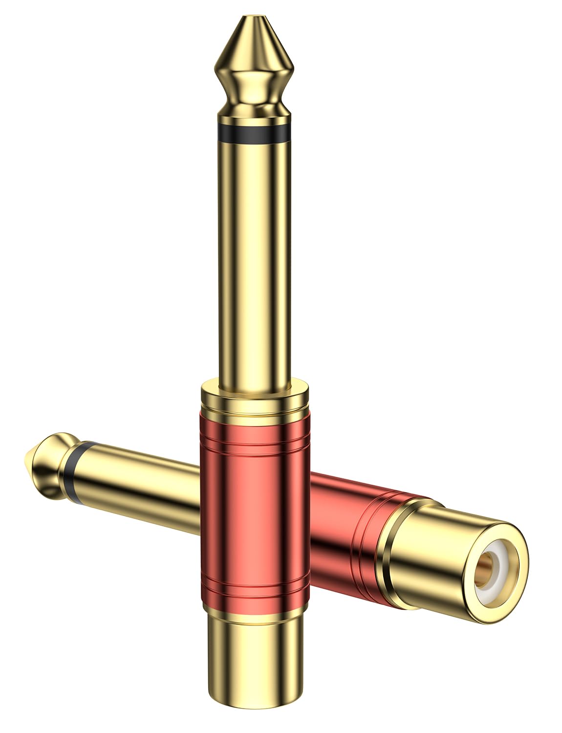 Adattatore Audio RCA a Jack 6,35mm 2 Pezzi - 6,3mm 1/4'' TS Maschio a RCA Femmina (Mono, 24K Dorati, Rosso)