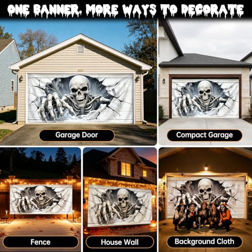 Halloween Garage Door Cover, 6×13 FT Skeleton Halloween Decoration Outdoor - image 5